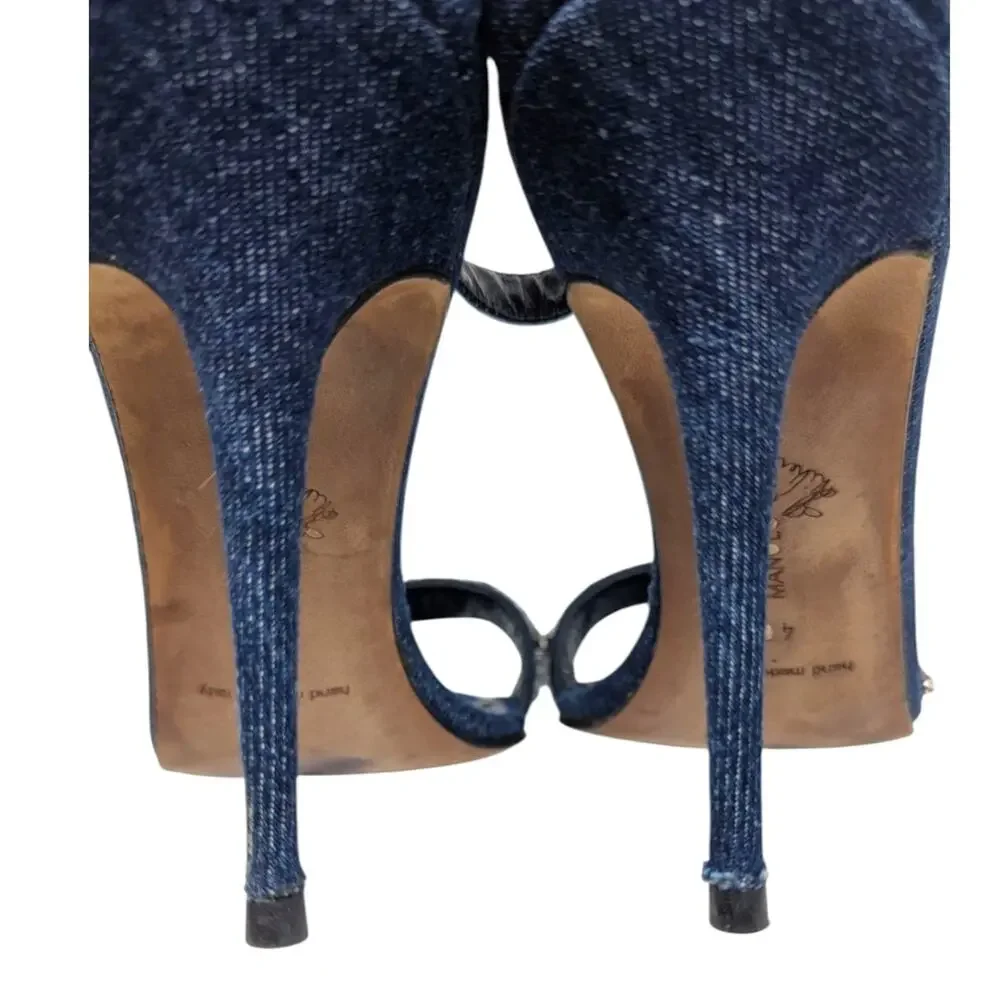 Manolo Blahnik x Rihanna limited edition Rih-Vi strappy crystal sandal denim 40